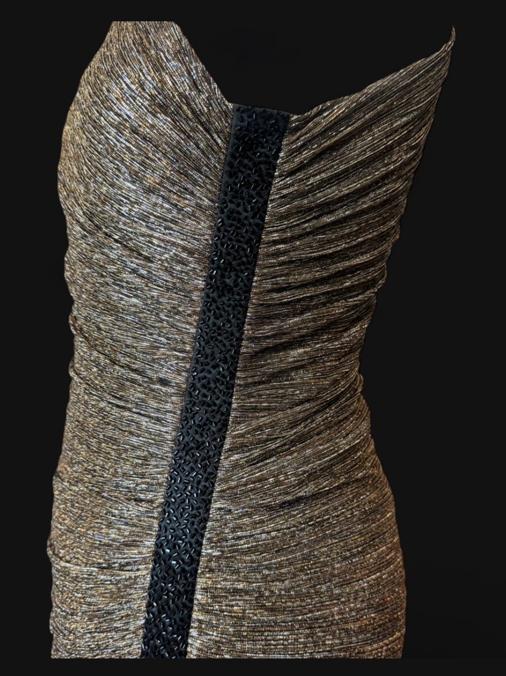 Laundry By Shelli Segal One-Shoulder Shimmery Bronze Gown fully lined with slit - Picture 5 of 12